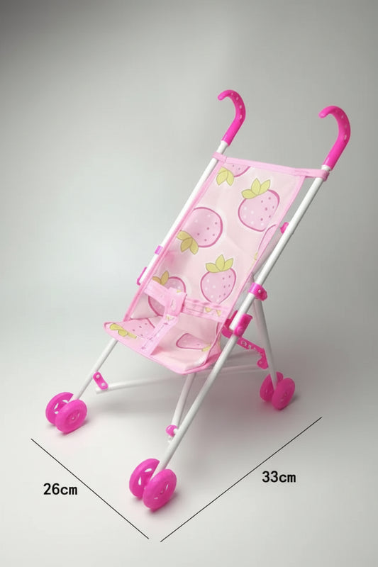 COCHE PARA MUÑECAS INFANTIL 33 CM - PLEGABLE ROSADO