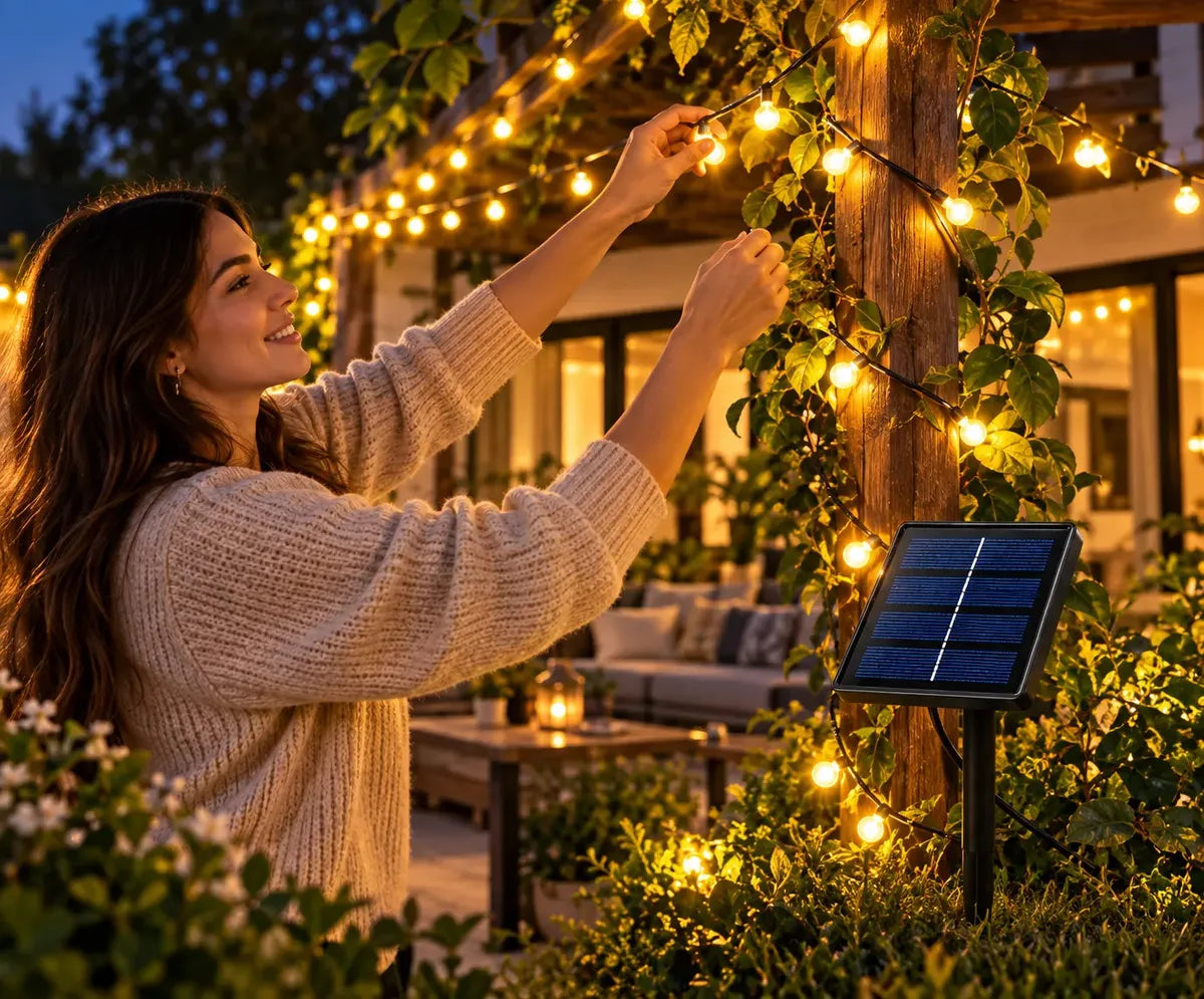 PACK X2 GUIRNALDAS SOLARES NAVIDAD 100 LED 10 METROS - LUZ AMARILLA