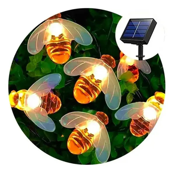 GUIRNALDA SOLAR DE ABEJAS LED CON 30 LUCES CÁLIDAS - 5 METROS PARA EXTERIOR