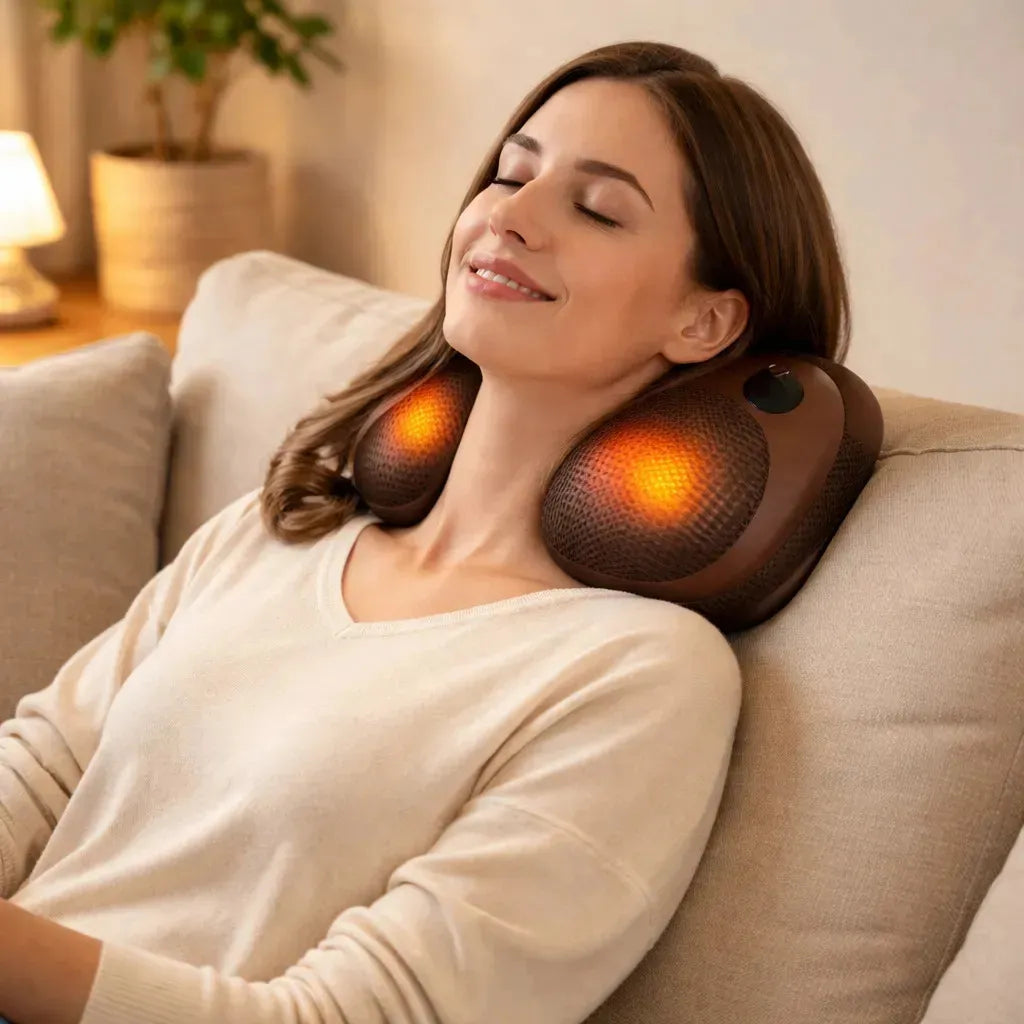 COJÍN MASAJEADOR ELÉCTRICO ALMOHADA LUMBAR CUELLO Y PIERNAS