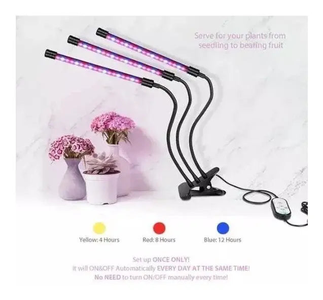 LÁMPARA LED PARA CULTIVO INTERIOR 3 TUBOS 27W LUZ VIOLETA FLEXIBLE USB