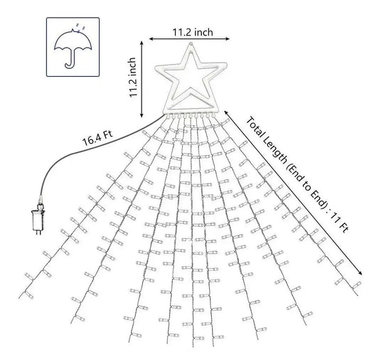 LUCES LED ESTRELLA TIPO ÁRBOL SOLAR EXTERIOR - 3 METROS LUZ CÁLIDA