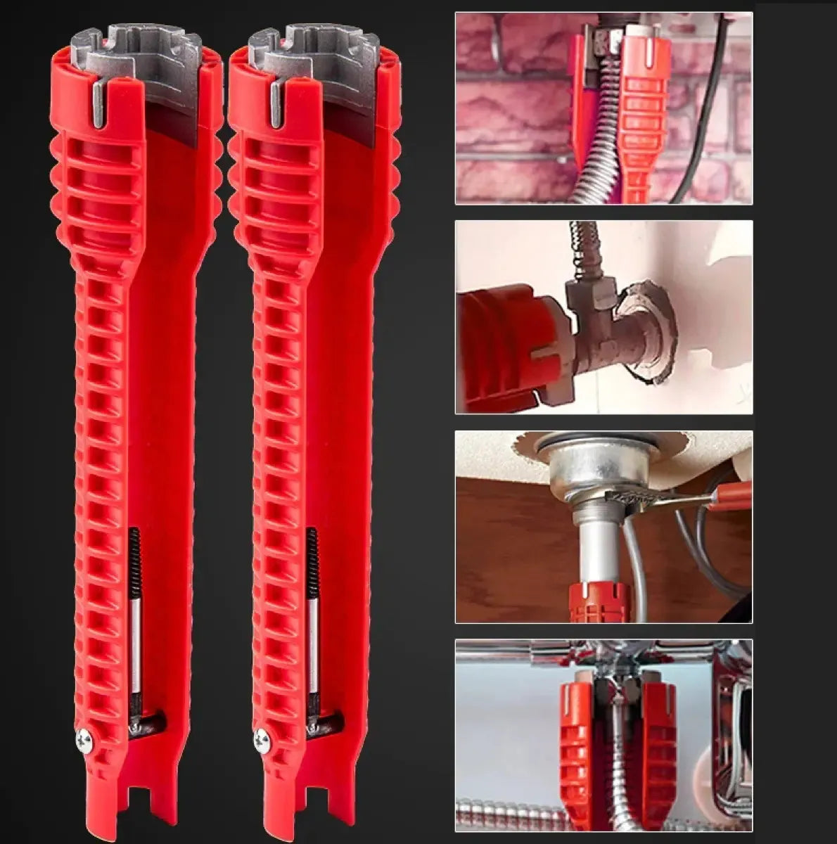 LLAVE AJUSTABLE GASFITERÍA MULTIUSO FLEXIBLE DESAGUE COCINA ROJA