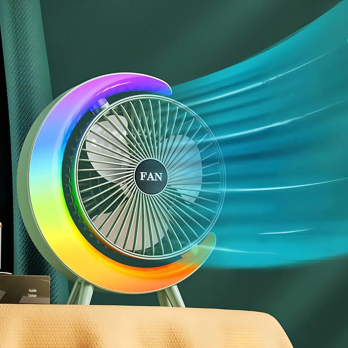 MINI VENTILADOR DE ESCRITORIO PORTÁTIL IRM CON LUZ LED MULTICOLOR Y CARGA USB