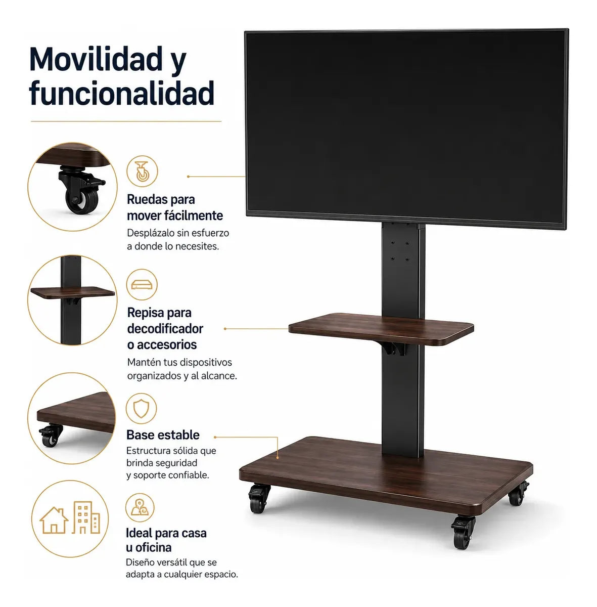 SOPORTE TV PEDESTAL CON RUEDAS UNIVERSAL 26 A 75 PULGADAS