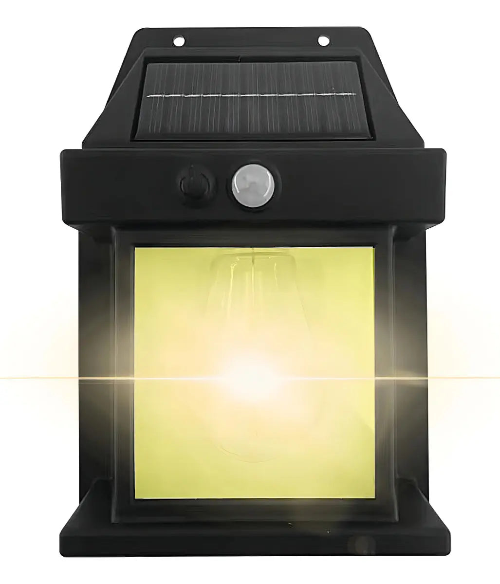 FAROL SOLAR PARED SENSOR MOVIMIENTO LUZ CÁLIDA EXTERIOR NEGRO