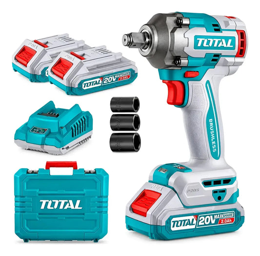 TALADRO / LLAVE DE IMPACTO INALÁMBRICA 1/2" 20V + 2 BATERÍAS Y MATETÍN