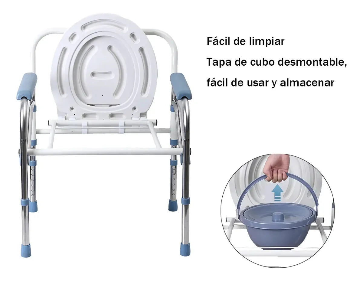 SILLA SANITARIA PLEGABLE AJUSTABLE ACERO INOXIDABLE ADULTO