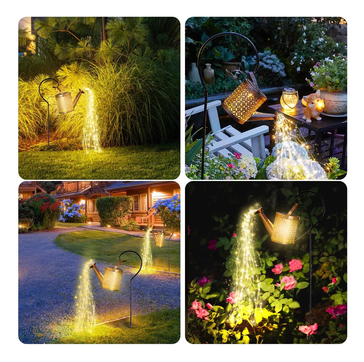 REGADERA SOLAR LED DECORATIVA PARA JARDÍN - IMPERMEABLE COLOR DORADO