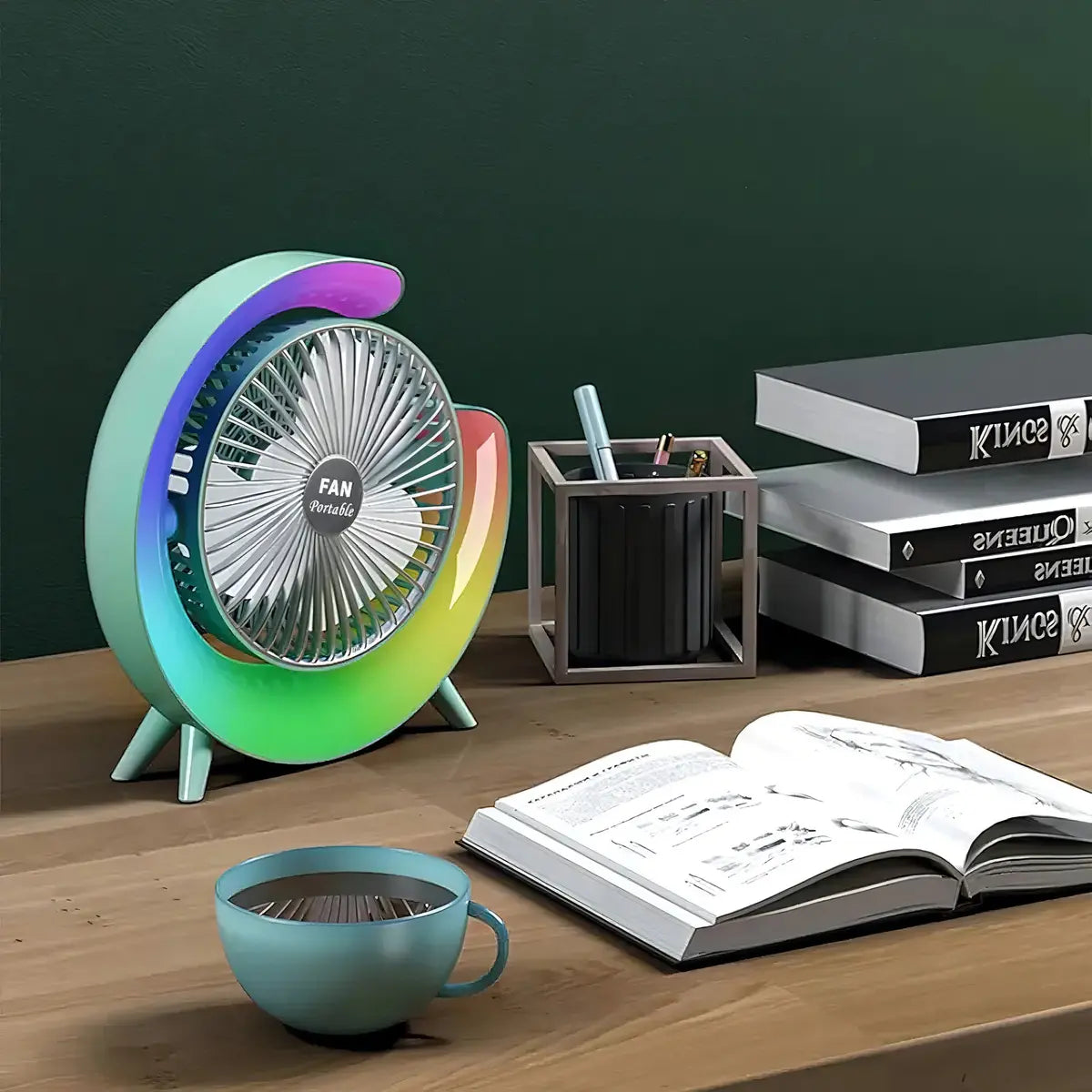 MINI VENTILADOR DE ESCRITORIO PORTÁTIL IRM CON LUZ LED MULTICOLOR Y CARGA USB