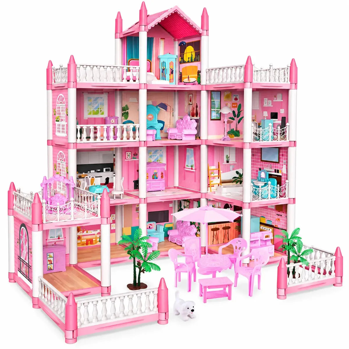 CASA DE MUÑECAS INFANTIL 60X53X52 CM CON MUEBLES- ROSADO