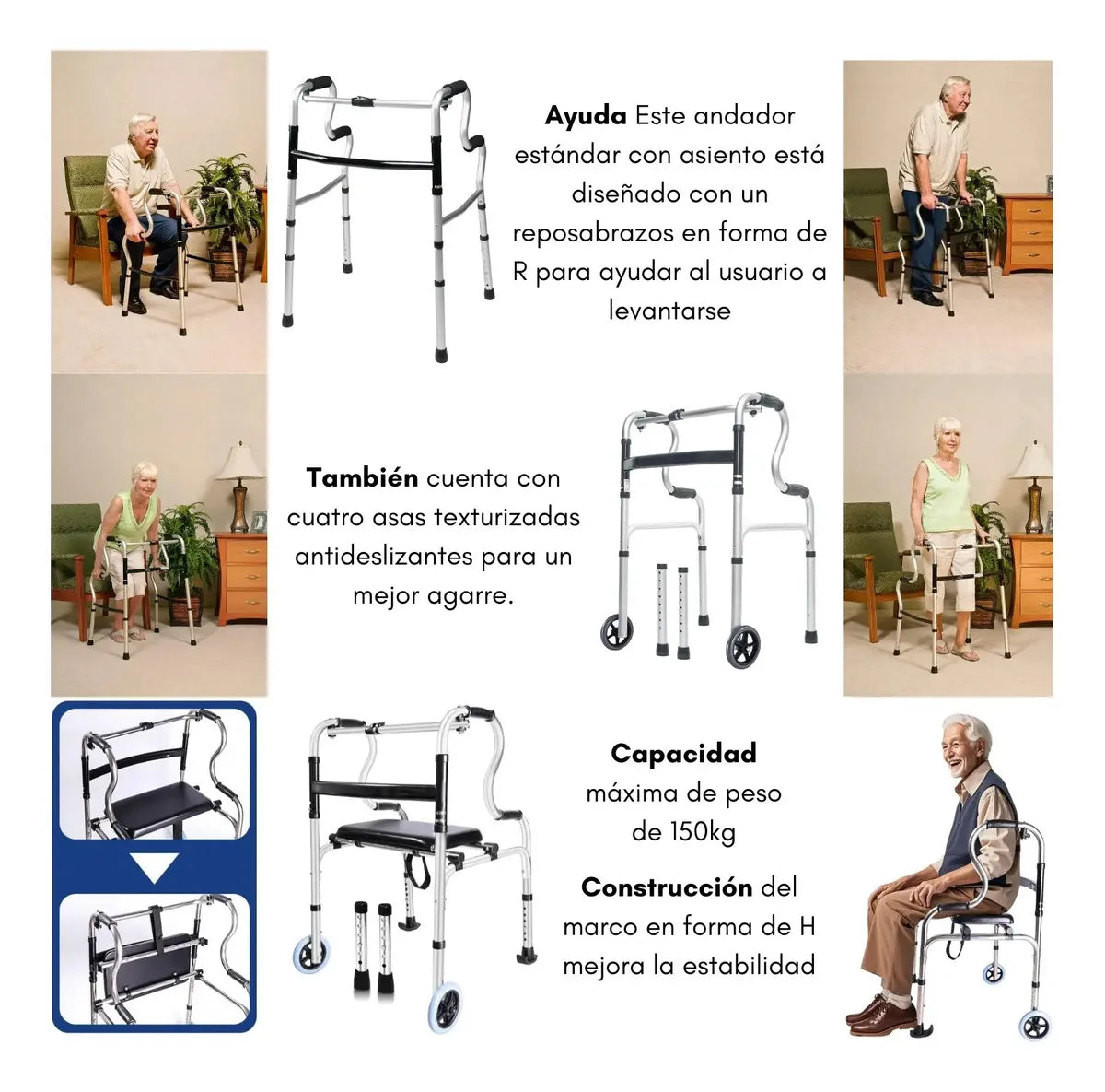 ANDADOR ORTOPÉDICO PLEGABLE CON ASIENTO Y RUEDAS | REGULABLE ADULTO MAYOR PREMIUM