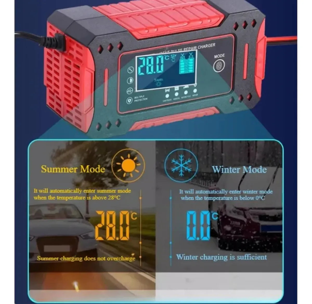 CARGADOR DE BATERÍA INTELIGENTE 12V AUTO/MOTO