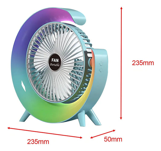MINI VENTILADOR DE ESCRITORIO PORTÁTIL IRM CON LUZ LED MULTICOLOR Y CARGA USB