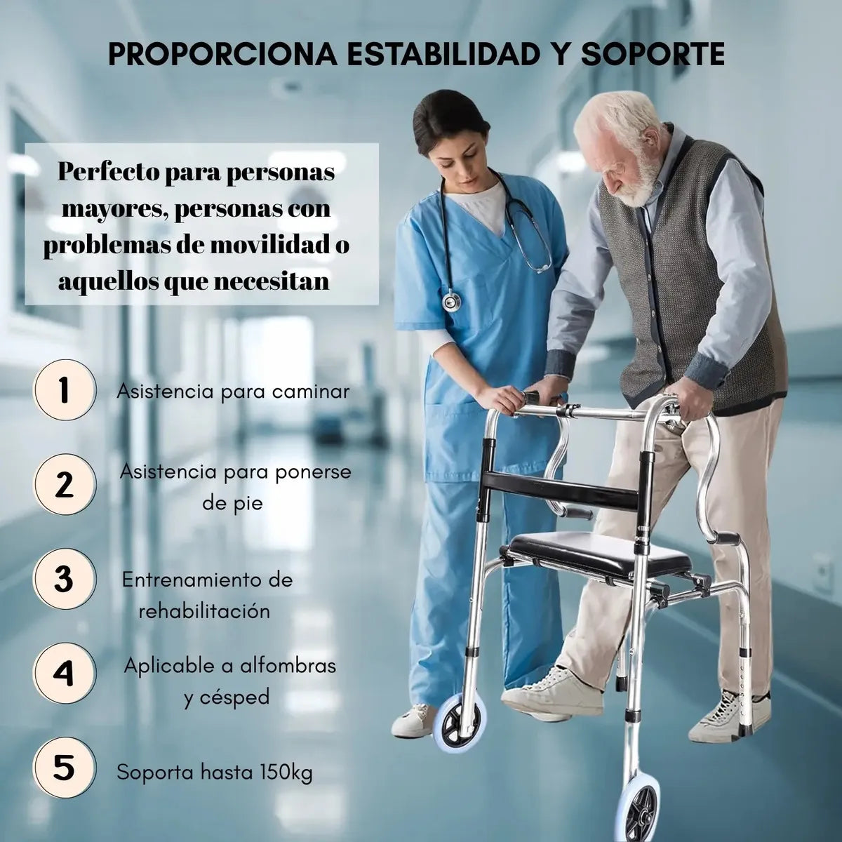 ANDADOR ORTOPÉDICO PLEGABLE CON ASIENTO Y RUEDAS | REGULABLE ADULTO MAYOR PREMIUM