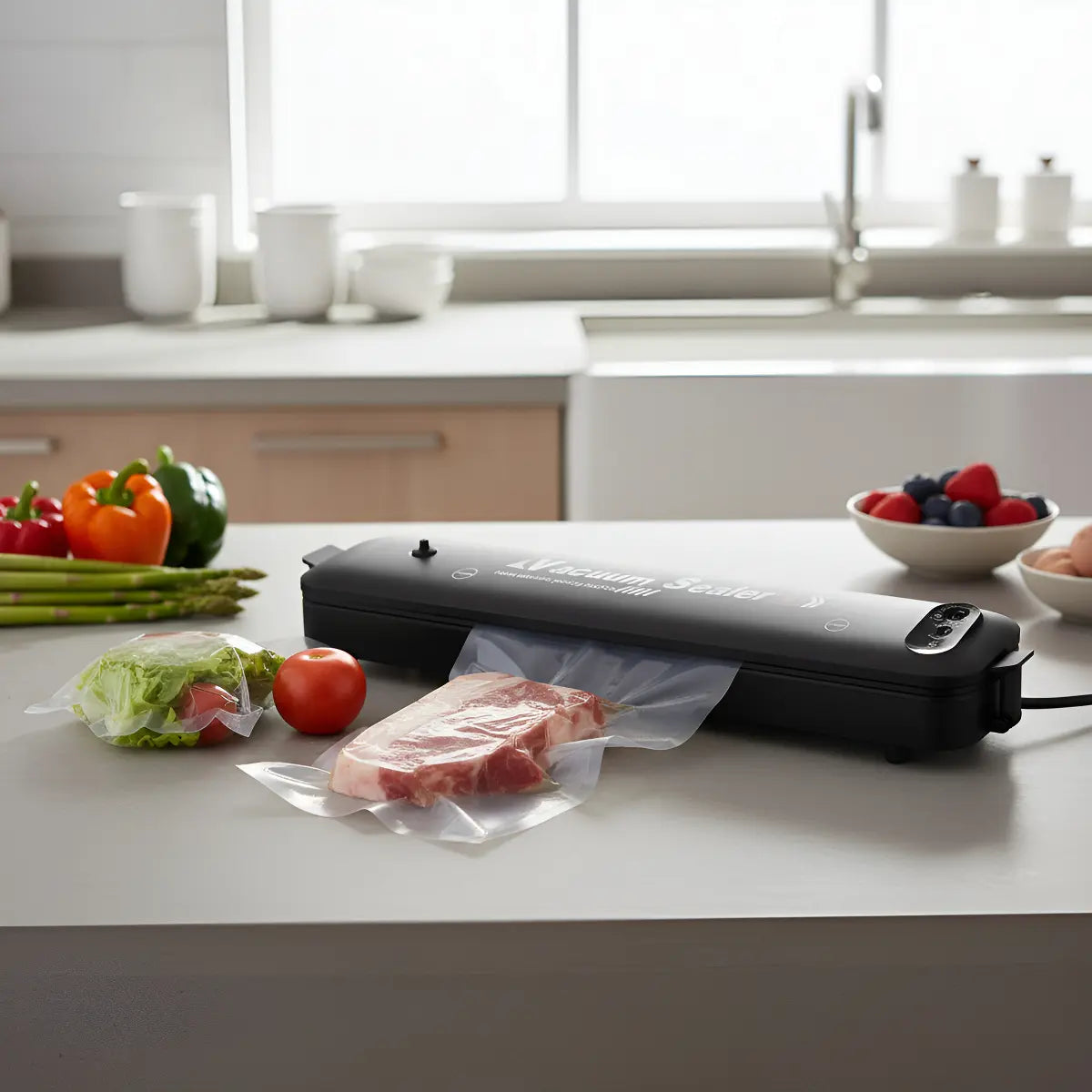 MÁQUINA SELLADORA AL VACÍO PARA ALIMENTOS + BOLSAS INCLUIDAS COLOR NEGRO