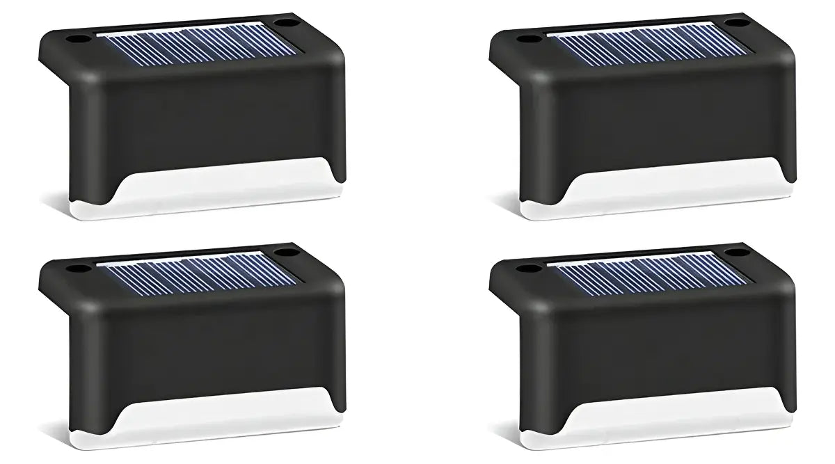 LUCES SOLARES PACK 4 LED PARA JARDÍN IP55 NEGRO - ESCALERAS Y EXTERIOR