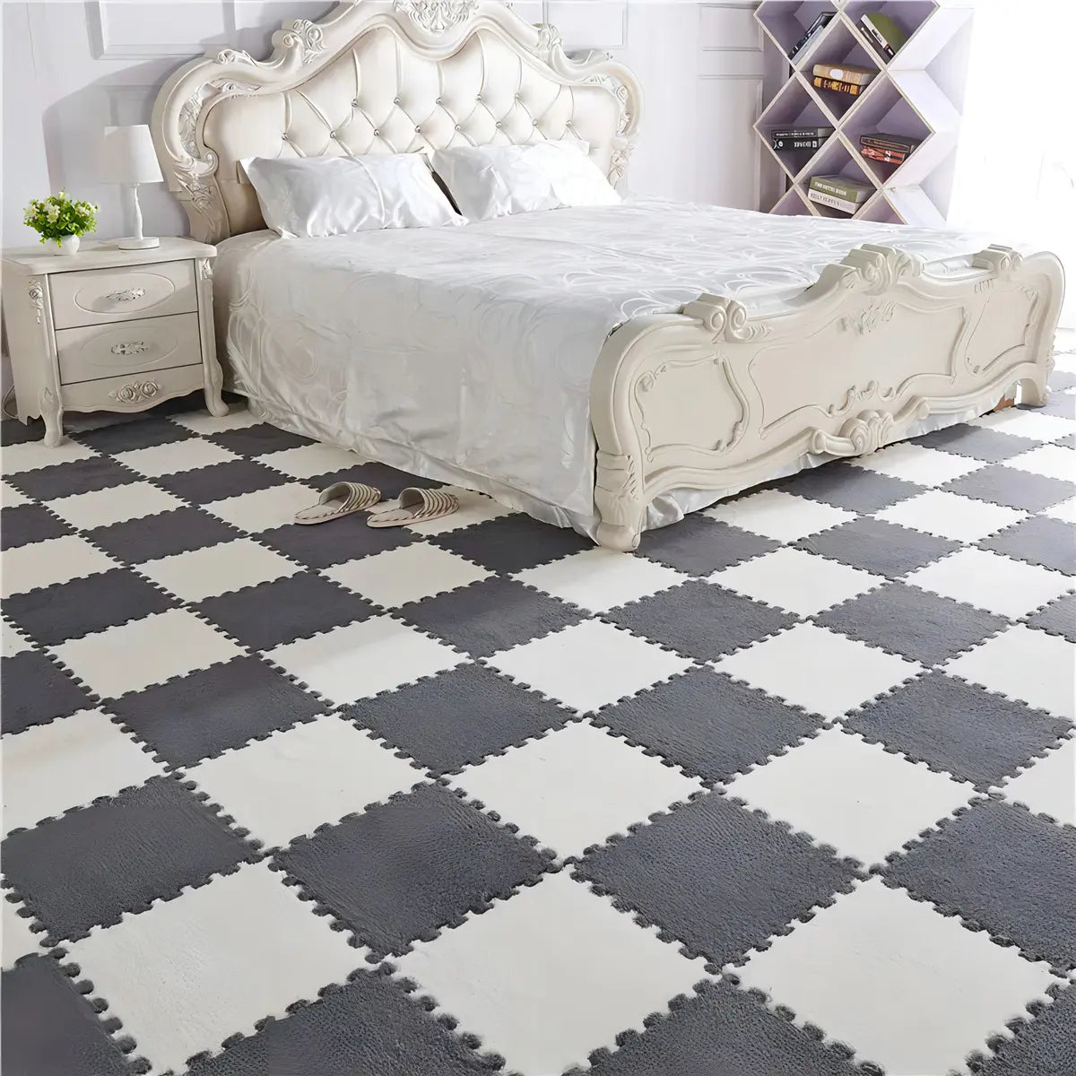 SET 10 ALFOMBRAS GOMA EVA PELUDAS 30X30CM - COLOR GRIS DECORATIVO