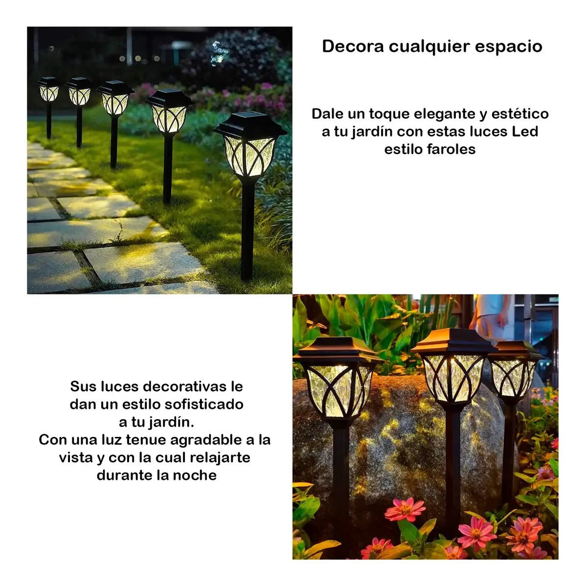 PACK 6 LUCES SOLARES PARA JARDÍN CON ESTACA - ESTILO INGLÉS NEGRO