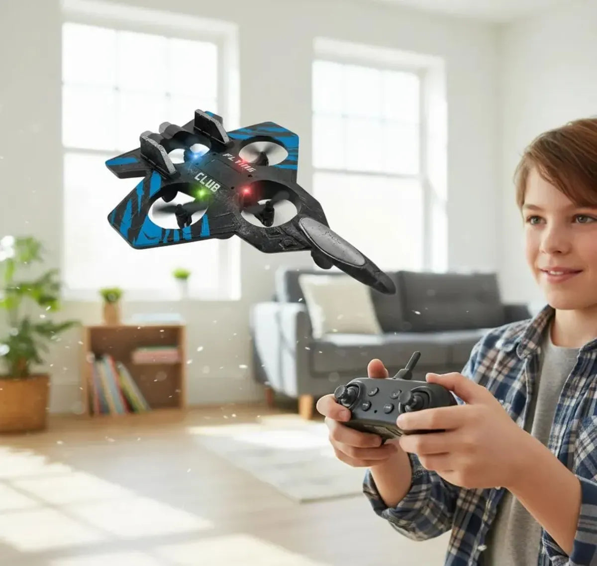 JUGUETE DRONE AVIÓN FIGHTER RC 4 HÉLICES CON LUCES LED Y CONTROL REMOTO