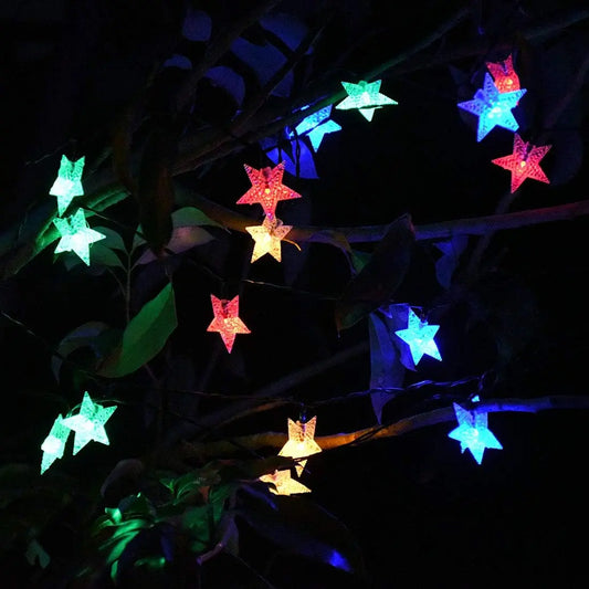 GUIRNALDA SOLAR LED ESTRELLAS MULTICOLOR 6.5 METROS - 30 LED CON 8 FUNCIONES