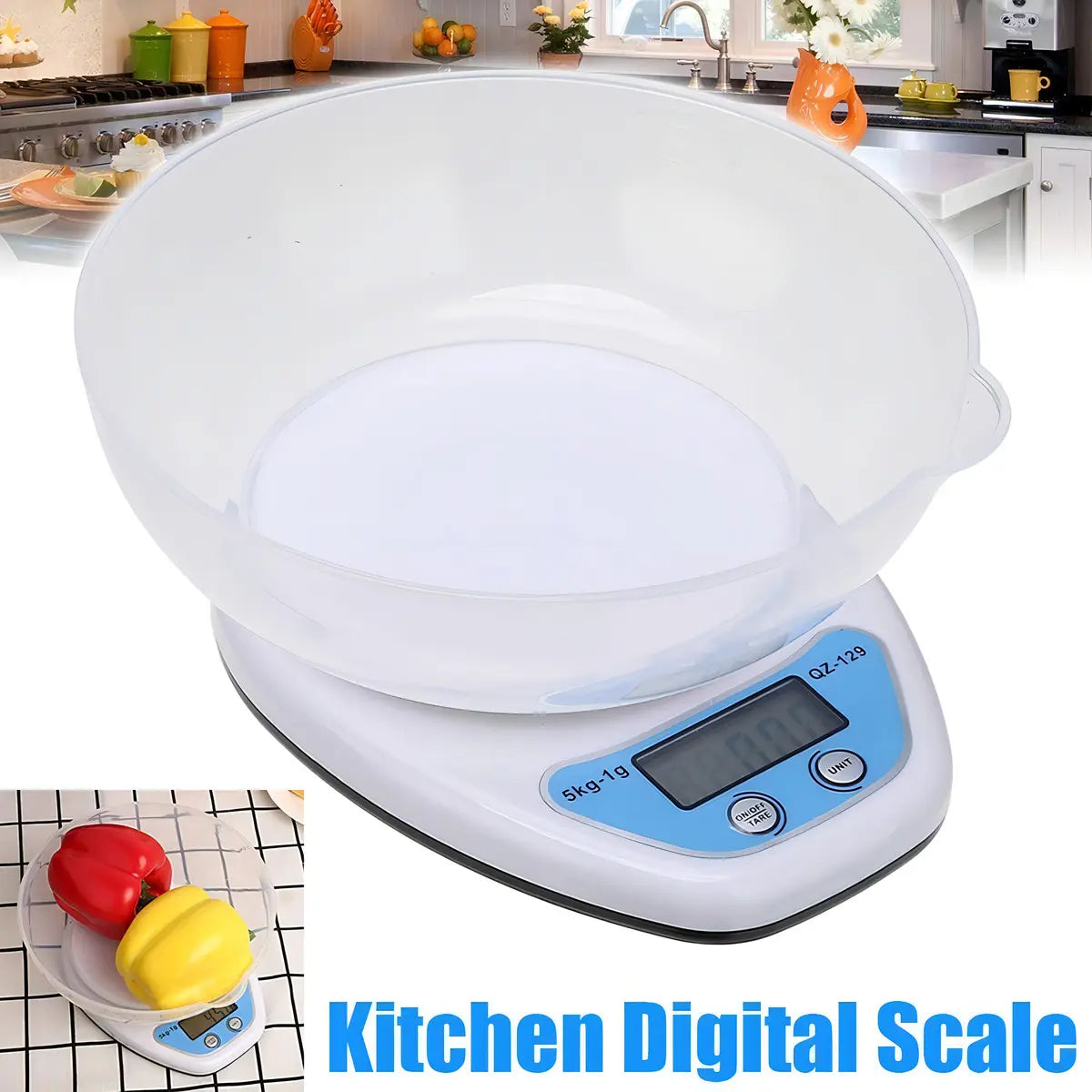 PESA DIGITAL MINI GRAMERA CON BOWL COCINA 5KG X 1G BLANCA