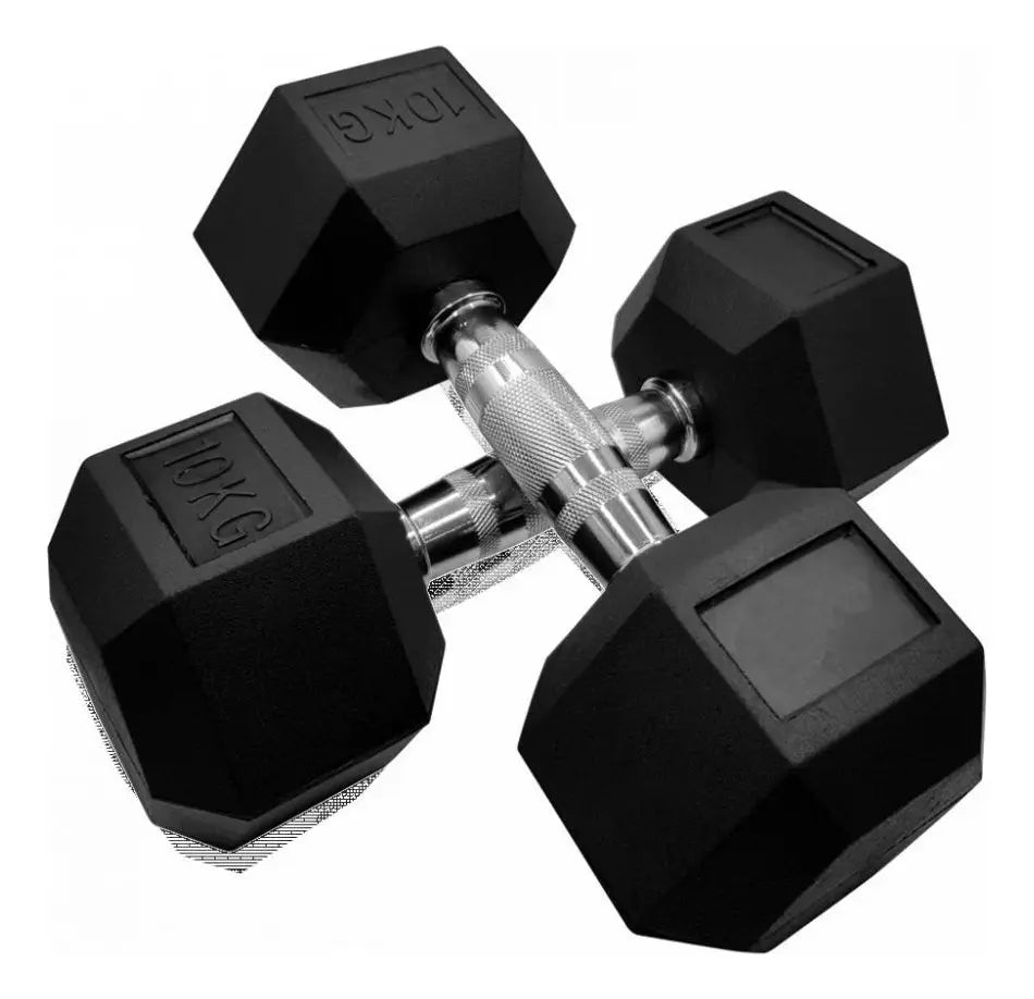 PAR DE MANCUERNAS HEXAGONALES 10KG NEGRO -FITNESS PROFESIONAL