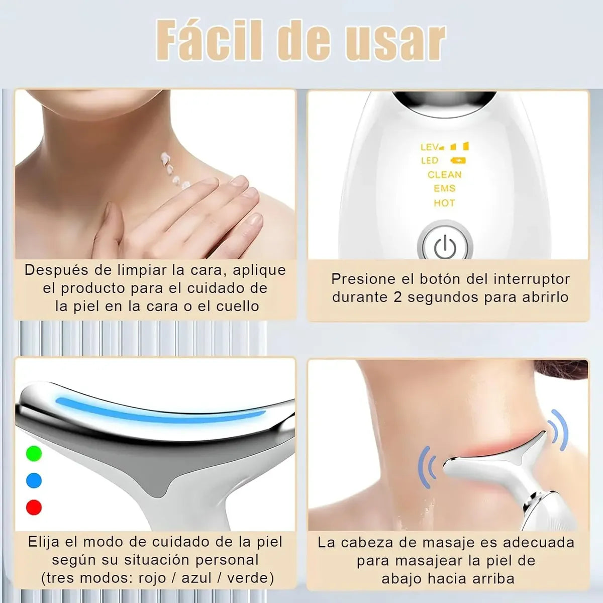 MASAJEADOR REDUCTOR PAPADA FACIAL CUELLO ANTIARRUGAS BLANCO