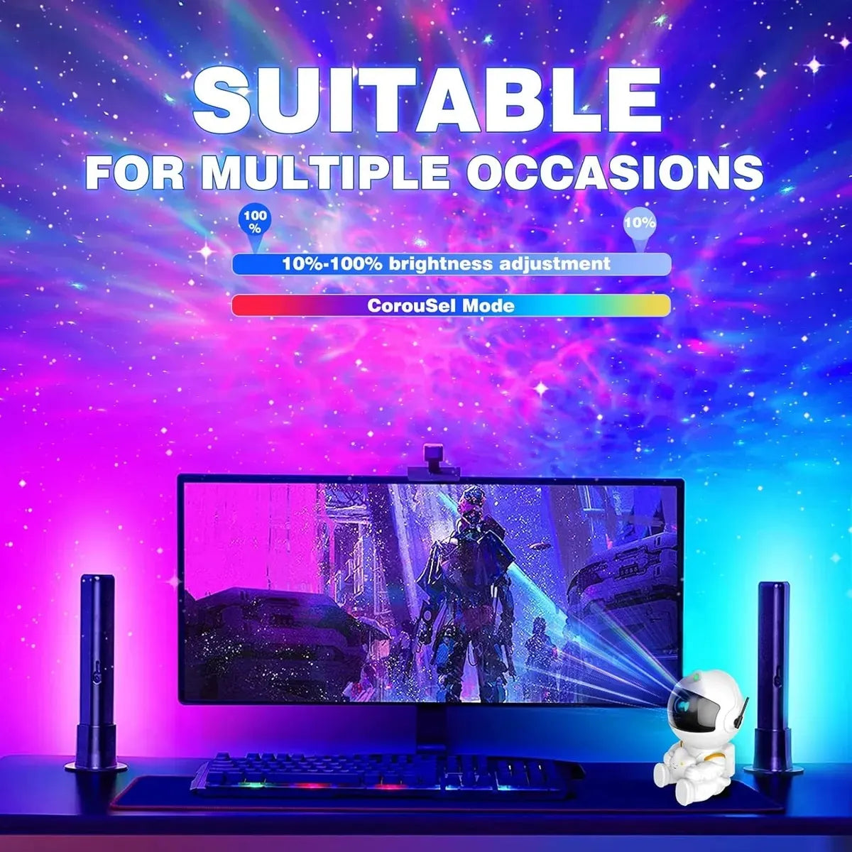 LÁMPARA ASTRONAUTA PROYECTOR GALAXIA LED ESTRELLAS USB CON CONTROL REMOTO