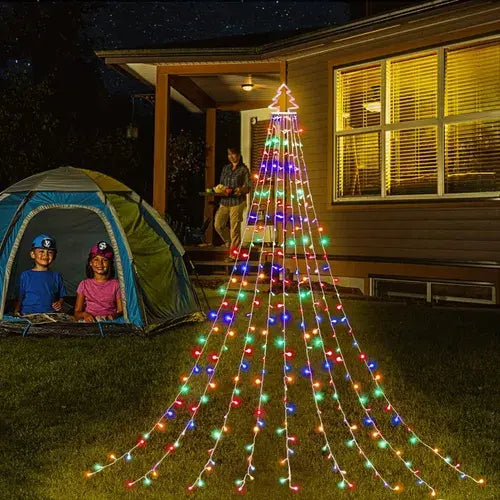 LUCES CORTINA MULTICOLOR SOLAR ÁRBOL DE NAVIDAD 300 LED - 3 METROS - 8 FUNCIONES