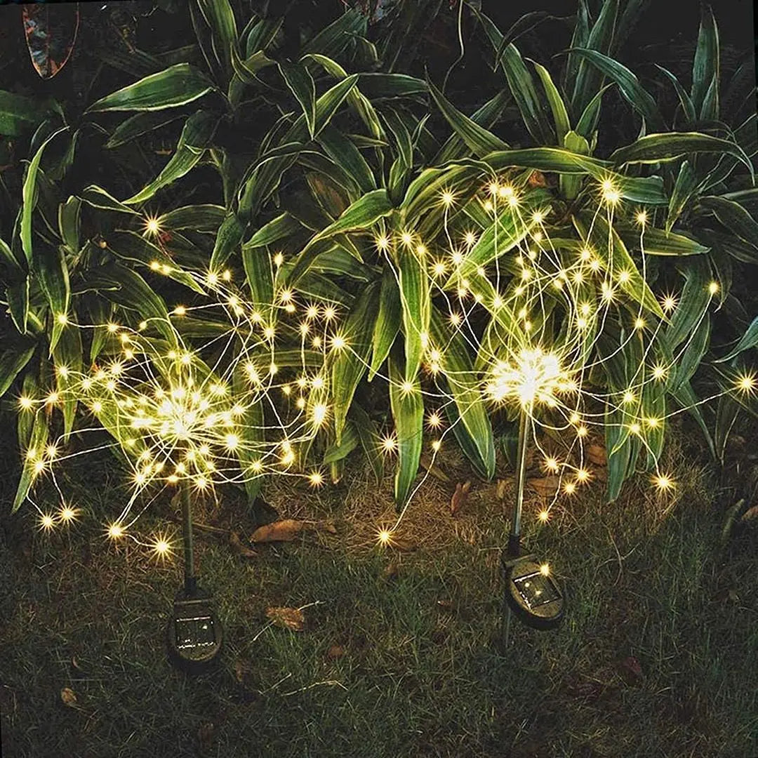 PACK X2 LUCES MICRO LED SOLAR JARDÍN FUEGO ARTIFICIAL - LUZ CÁLIDA 400 LED