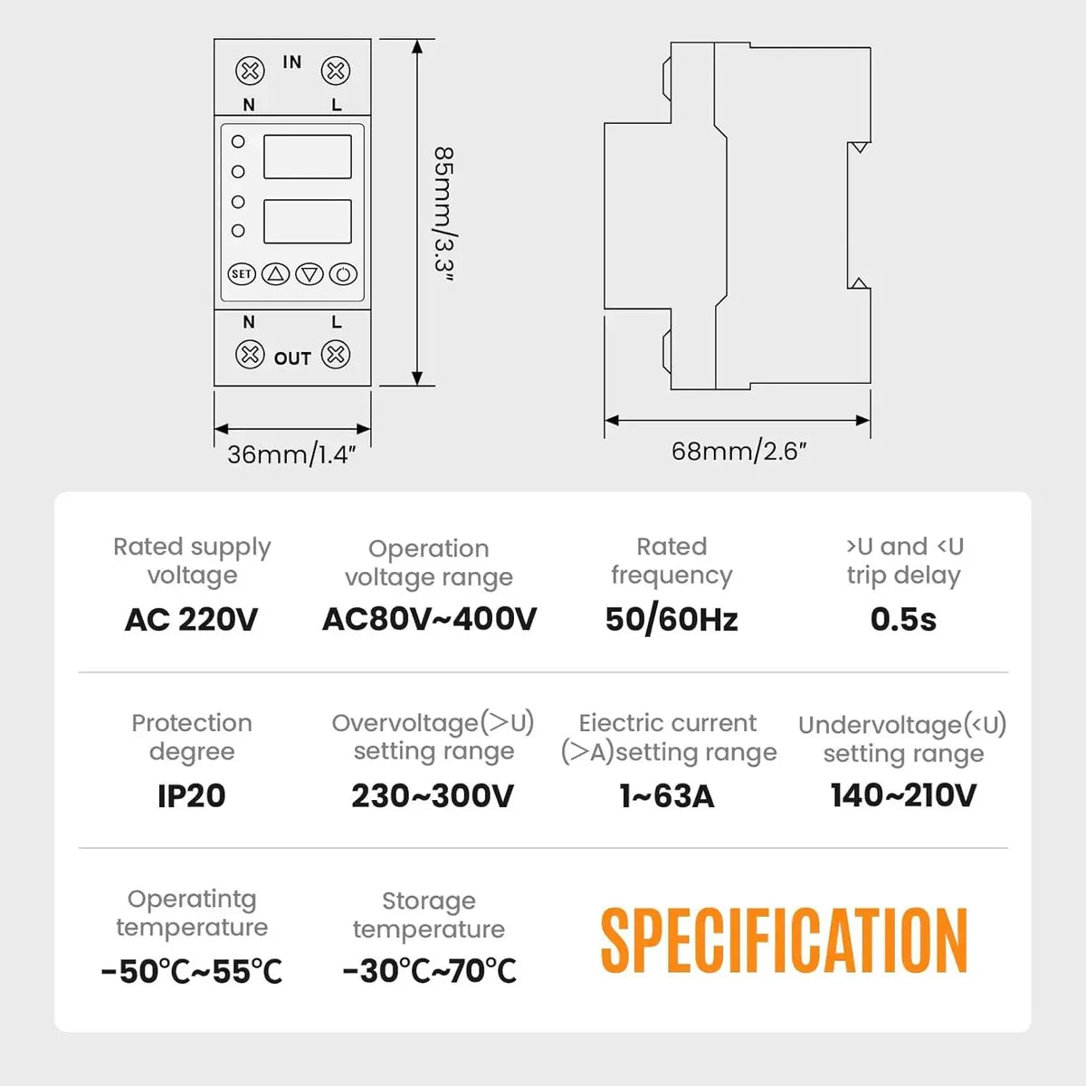 PROTECTOR SOBRE VOLTAJE Y CORRINETE AJUSTABLE 63A 220V
