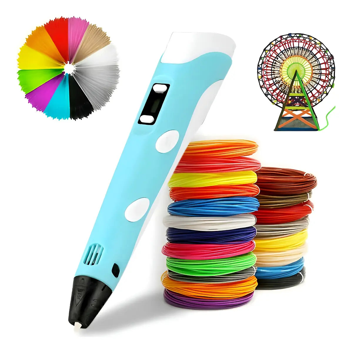 LÁPIZ 3D IMPRESORA DE DIBUJO + 10 FILAMENTOS 30 METROS MULTICOLOR