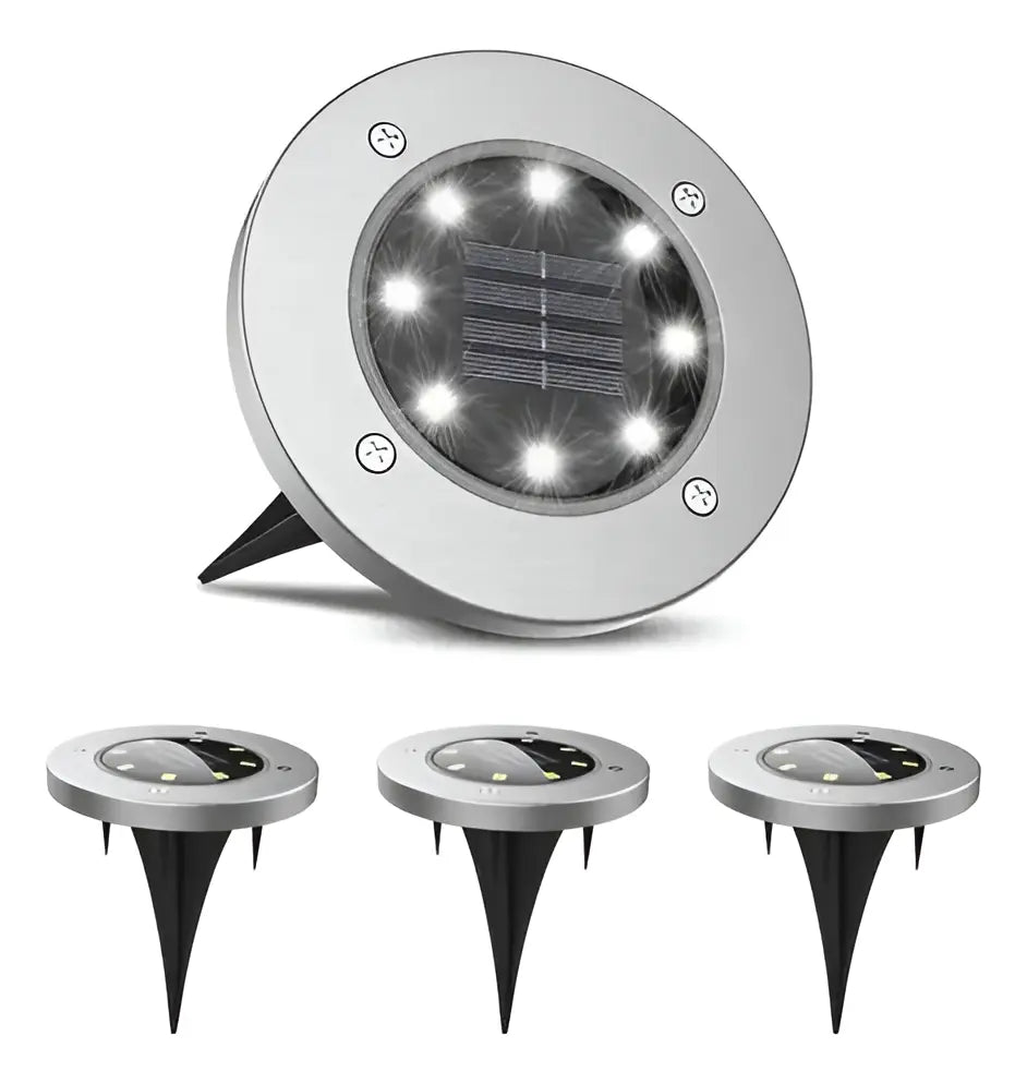 PACK 4 FOCOS SOLARES LED JARDÍN ESTACA 8 LUCES EMBUTIDO