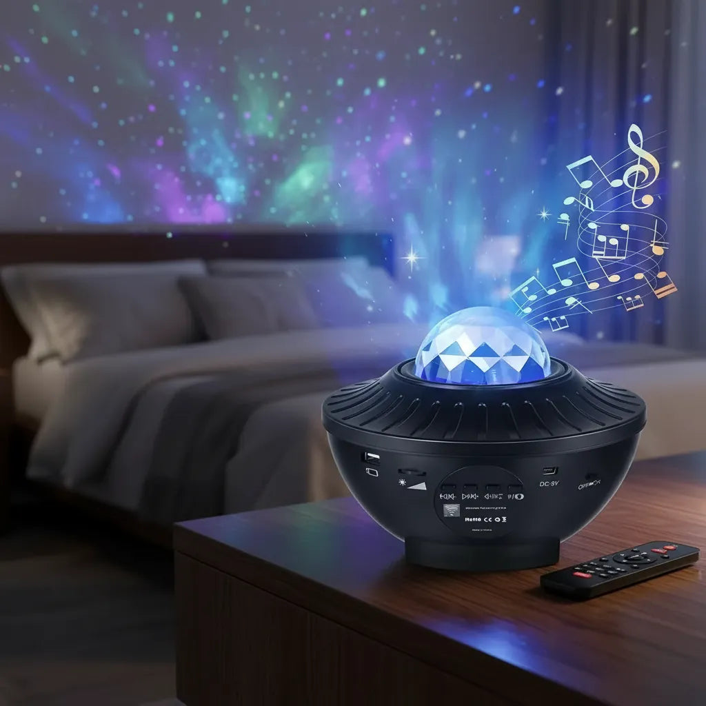 PROYECTOR GALAXIA ESTRELLAS LED CON PARLANTE BLUETOOTH