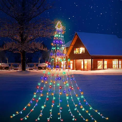 LUCES CORTINA MULTICOLOR SOLAR ÁRBOL DE NAVIDAD 300 LED - 3 METROS - 8 FUNCIONES