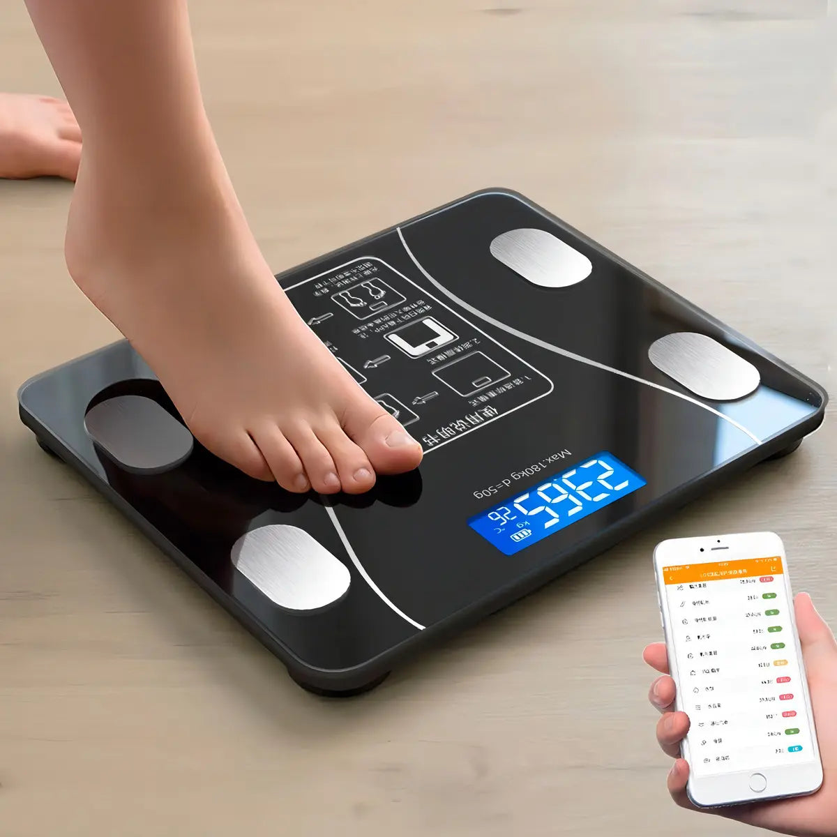 BALANZA PASE DIGITAL INTELIGENTE APP BLUETOOTH BÁSCULA 180 KG A BATERÍA