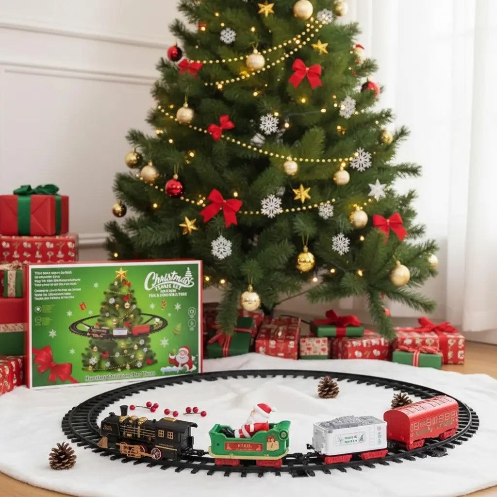 TREN DECORATIVO NAVIDAD COLGANTE O PISO 4 VAGONES CON LUCES Y SONIDO PVC