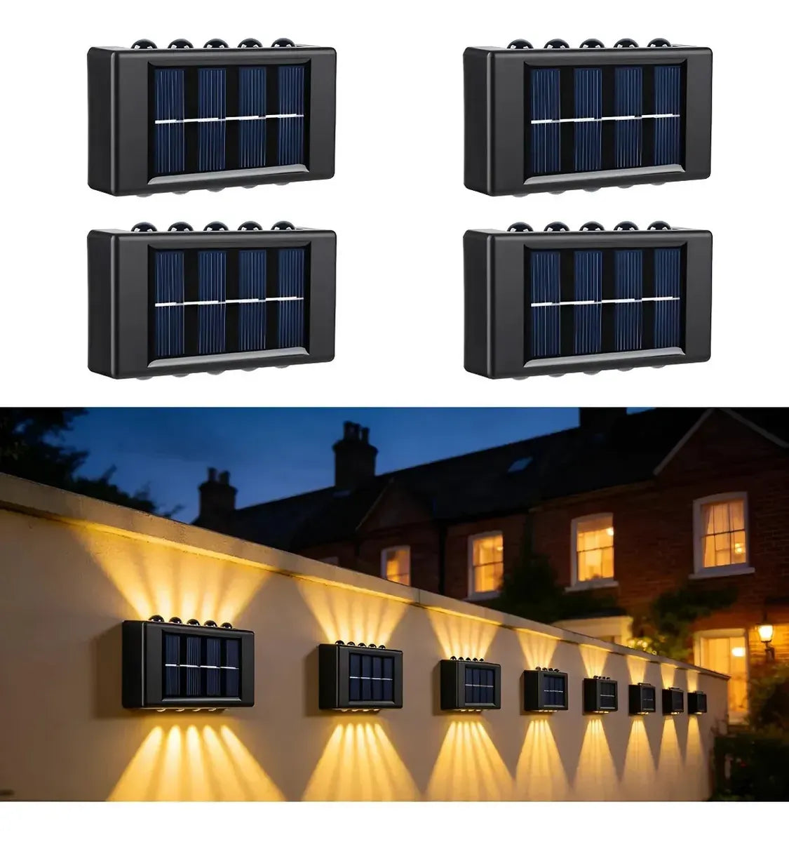 KIT 4 LUCES SOLARES LED EXTERIOR PARA JARDÍN /ESCALERAS/MUROS LUZ CÁLIDA -NEGRO
