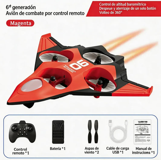 JUGUETE DRONE AVIÓN CON CONTROL REMOTO - 4 TURBINAS COLOR ROJO