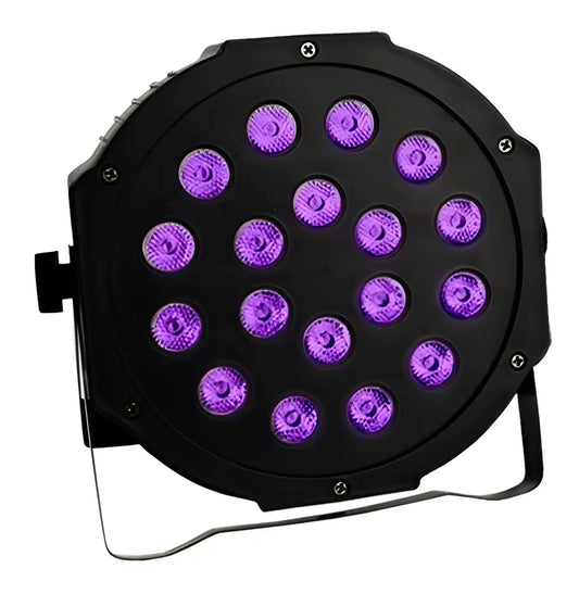 FOCO 18 LED UV NEGRO CON DMX - LUZ ULTRAVIOLETA PARA FIESTA Y EVENTOS