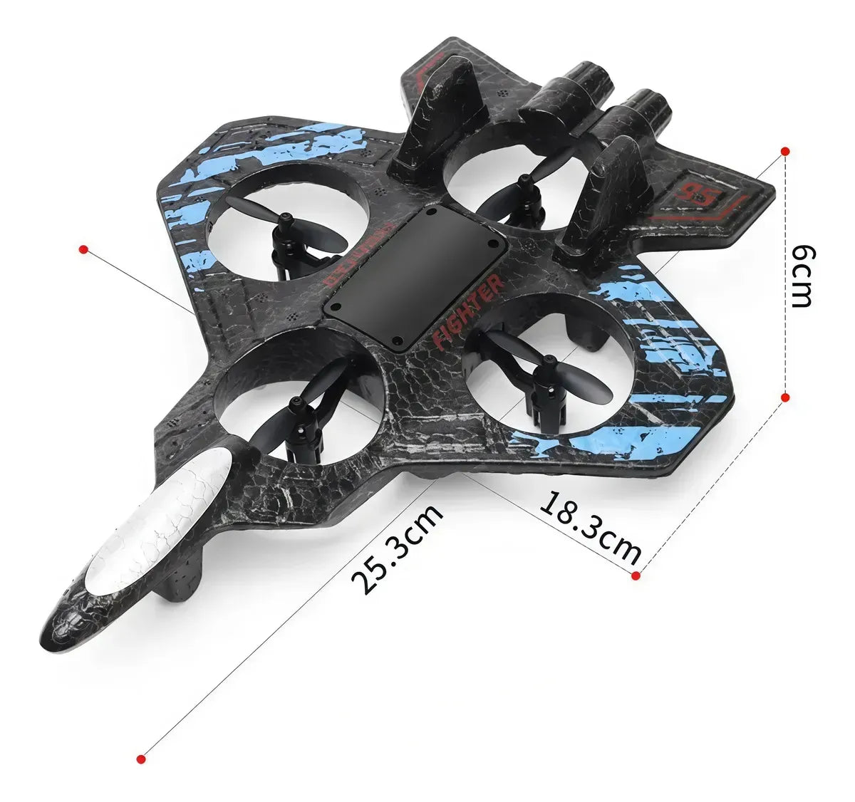 JUGUETE DRONE AVIÓN FIGHTER RC 4 HÉLICES CON LUCES LED Y CONTROL REMOTO