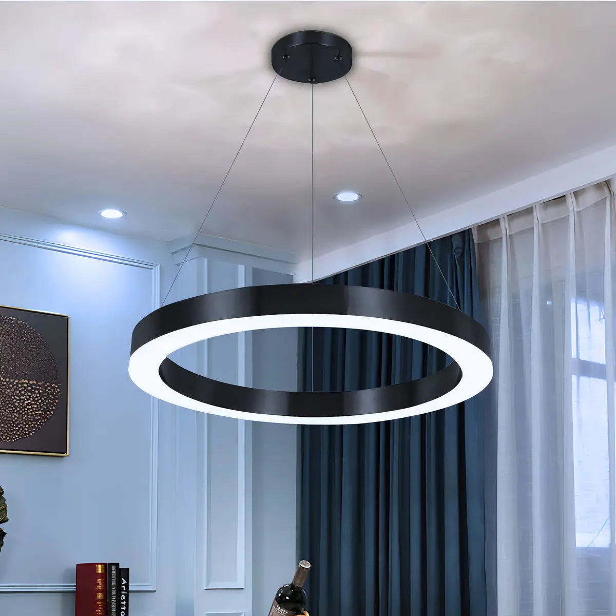 LÁMPARA LED COLGANTE REDONDA 36W MODERNA NEGRA 60CM
