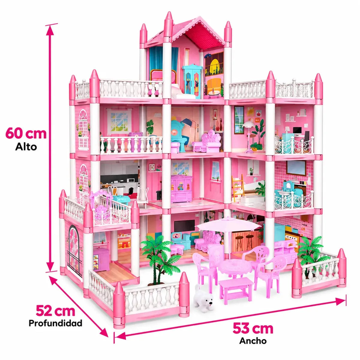 CASA DE MUÑECAS INFANTIL 60X53X52 CM CON MUEBLES- ROSADO