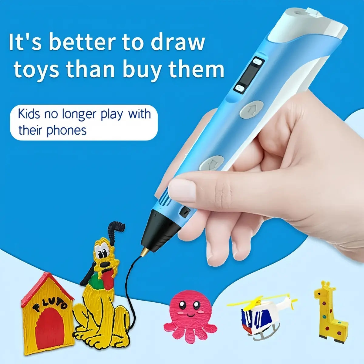 LÁPIZ 3D IMPRESORA DE DIBUJO + 10 FILAMENTOS 30 METROS MULTICOLOR