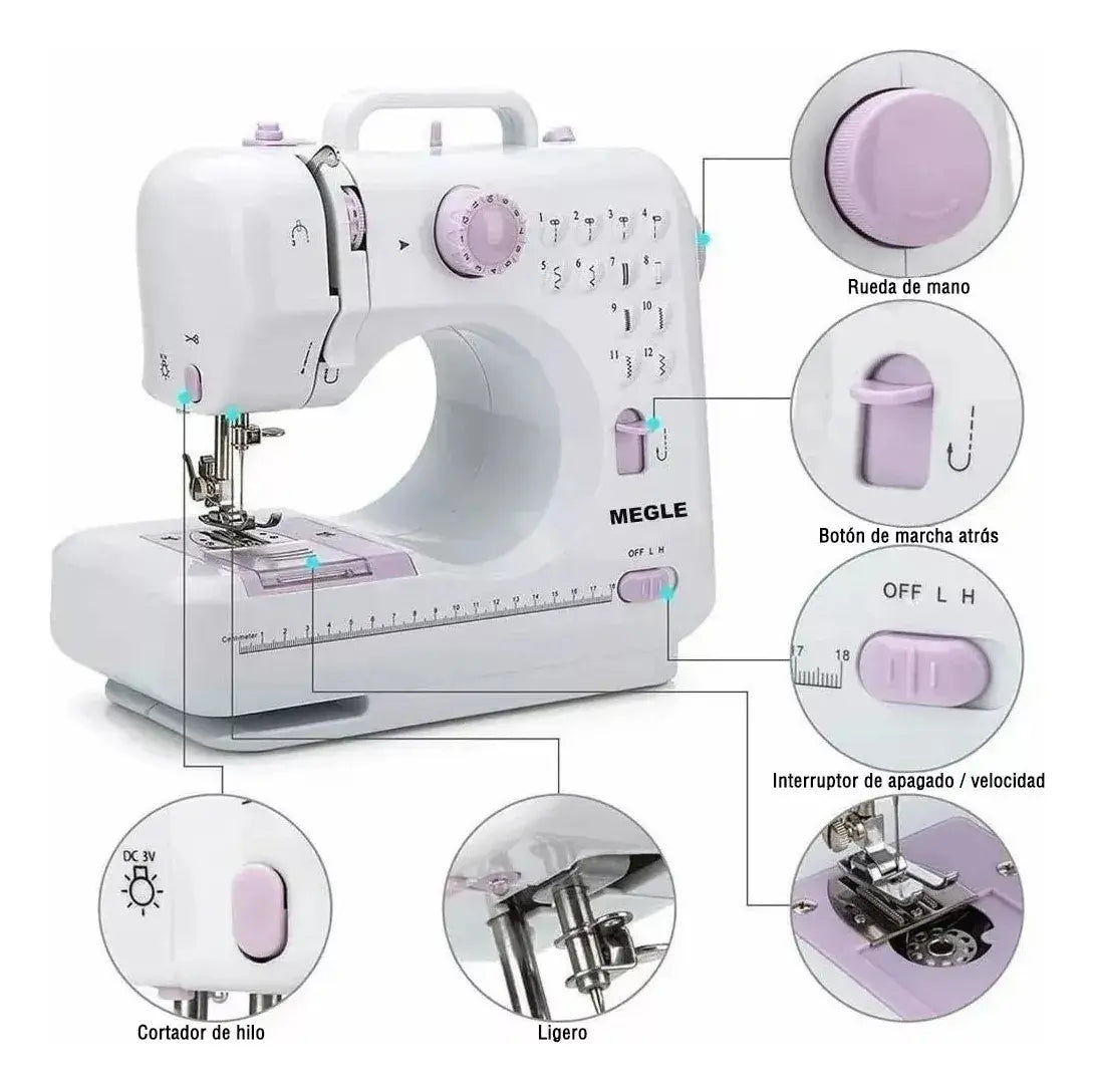 MÁQUINA DE COSER PORTÁTIL 12 PUNTADAS CON PEDAL