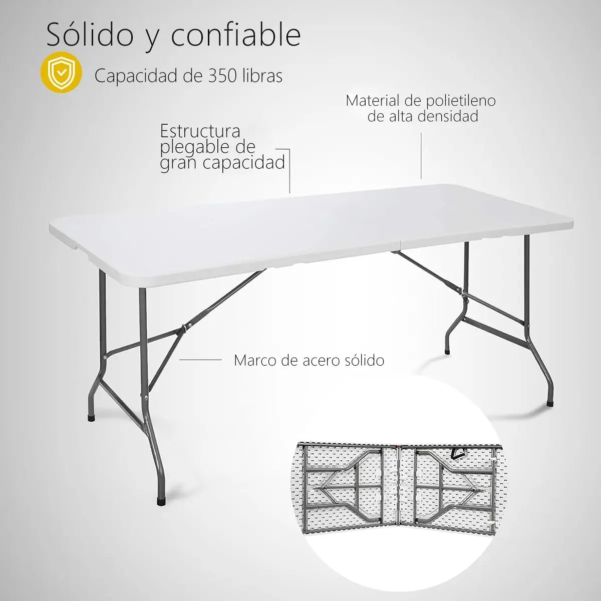 MESA PLEGABLE BLANCA PORTÁTIL CAMPING 180X74 CM SIN SILLAS