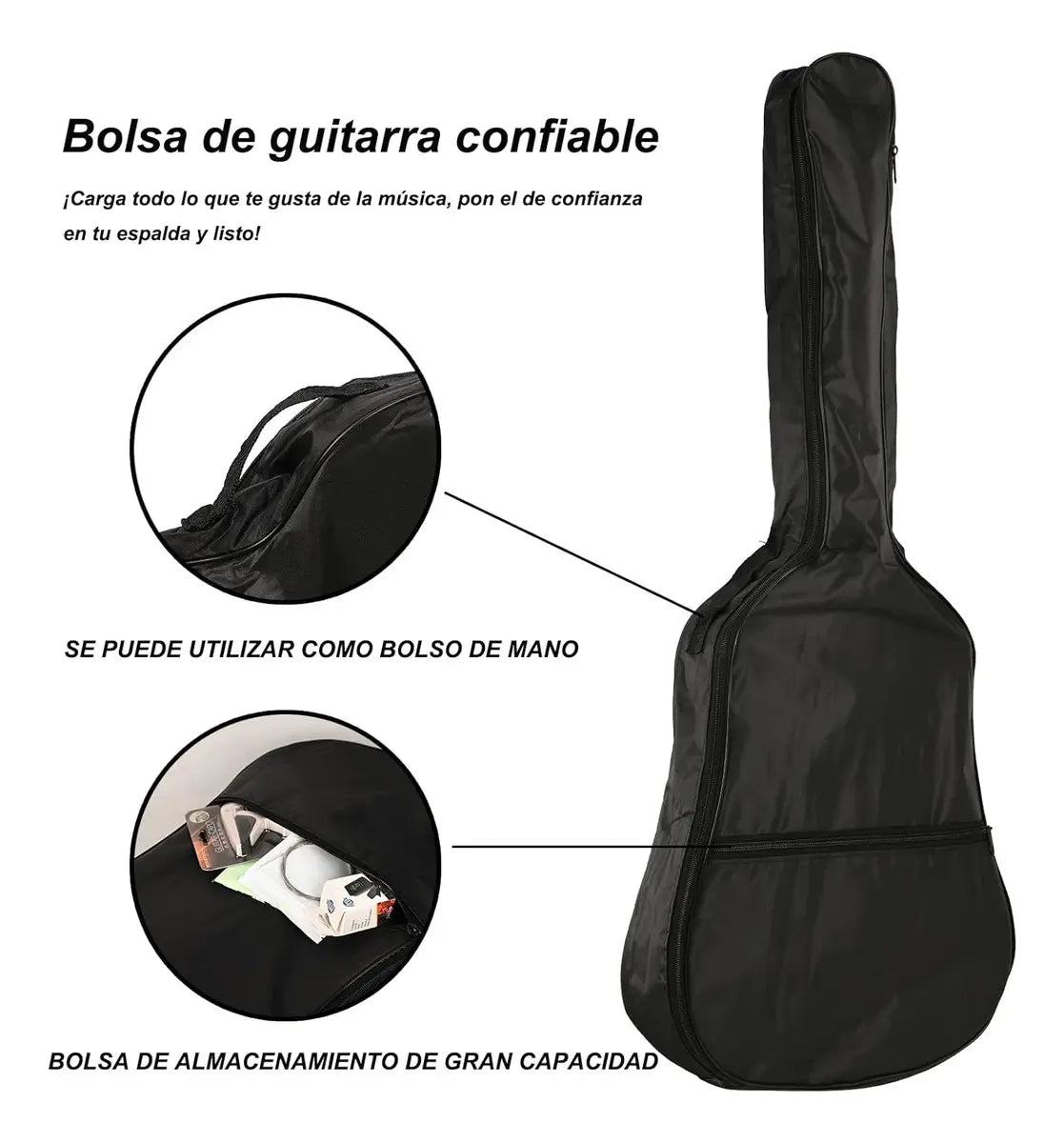 GUITARRA ACÚSTICA NEGRA 38" + KIT COMPLETO (8 ACCESORIOS)