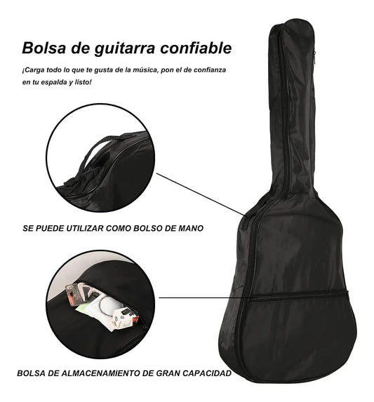 GUITARRA ACÚSTICA NEGRA 38" + KIT COMPLETO (8 ACCESORIOS)