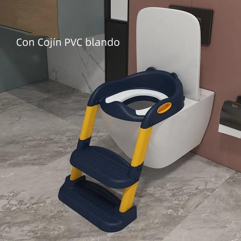 ASIENTO ADAPTADOR WC INFANTIL CON ESCALERA PLEGABLE ANTIDESLIZANTE ACOLCHADO AZUL
